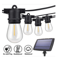 15m IP65 Solar/USB LED Filament Festoon Lights with Remote